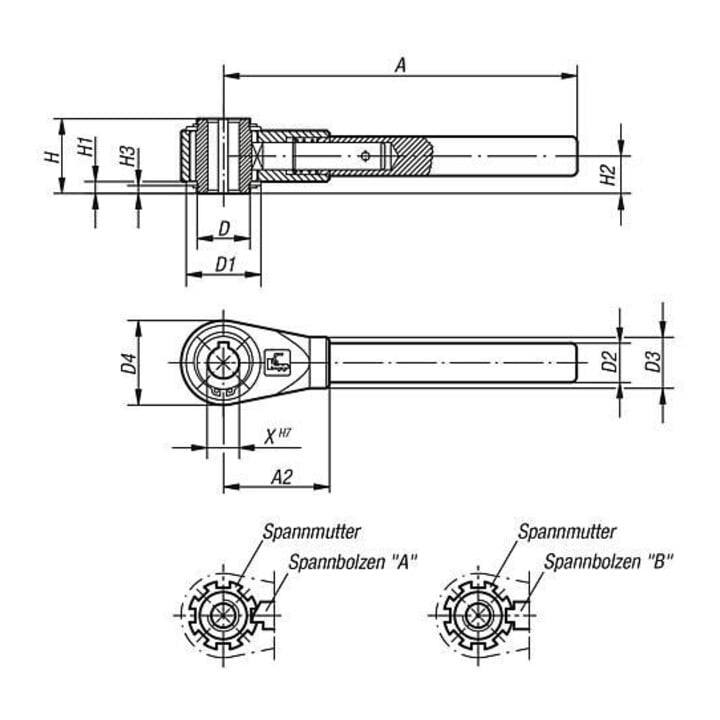 KIPP Spanner Gr.5 X=36 A=400 Vergütungsstahl brüniert Autom. Stahl
