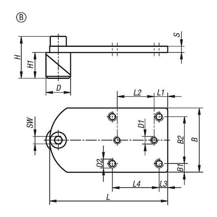 KIPP Spanpen met adapterplaat D=16 L=96 B=52 staal bruin Form B Komp S
