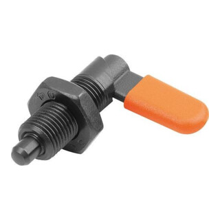KIPP Sperrriegel D=6 M10X1 Stahl brüniert mit Gewindehülse und Kappe