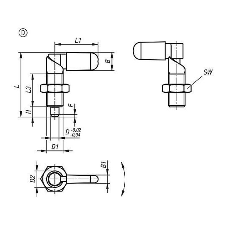 KIPP Sperrriegel D4 M10 vorm D draadbus roestvrij staal blank compleet