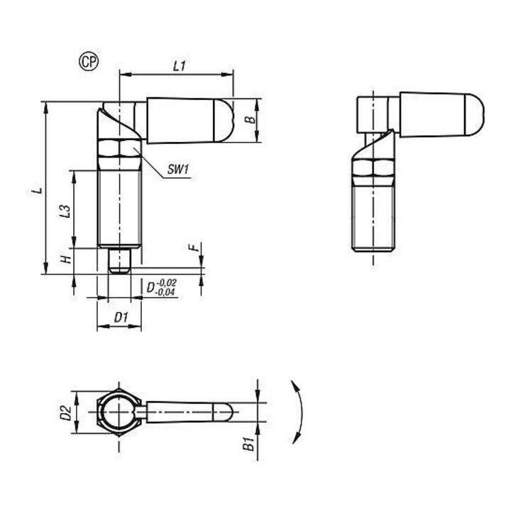 KIPP Sperrriegel M12x1,5 Ø8 Form CP Kappe Edelstahl ohne Mutter