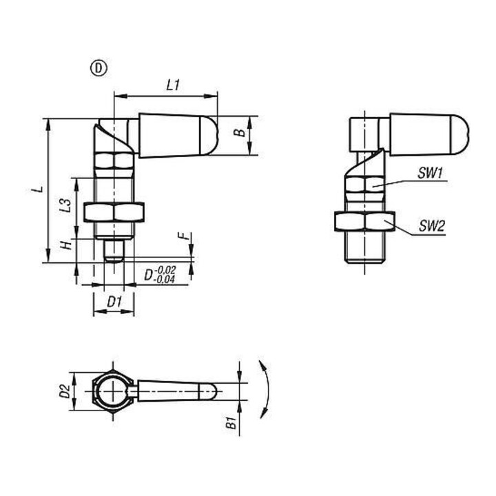 KIPP Sperrriegel M16 D10 SW16 Form D mit Kappe und Mutter