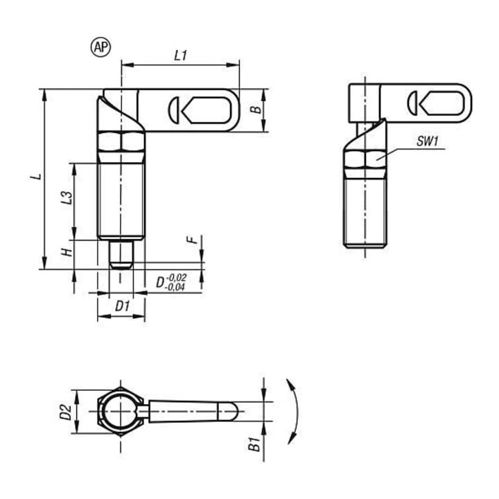 KIPP Sperrriegel M16 Ø8mm Form AP ohne Kappe Mutter Edelstahl