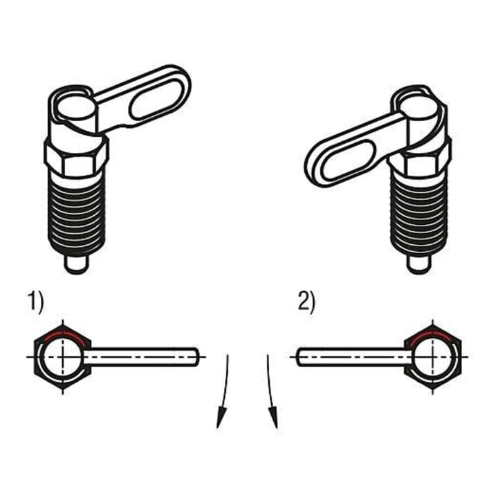 KIPP Sperrriegel mit Anschlag links D=10 M16 Form B Gewindehülse Mutter