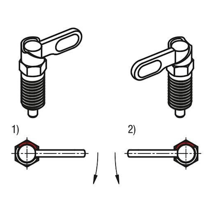 KIPP Sperrriegel mit Anschlag links D=8 M12 Form D Gewindehülse Mutter Kappe
