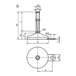 KIPP Stellfuß, Form B, Stahl, Gummi