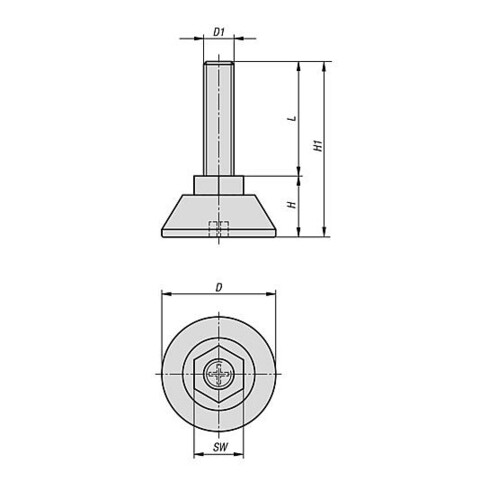 KIPP Stellfuß rund mit Sechskant M06x20, D=30, Polyamid, Stahl