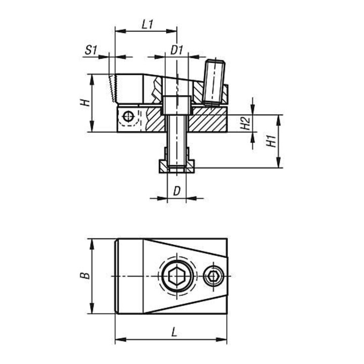 KIPP Tendeur à levier inférieur A 86 × 68 acier brunie trempé BN 18