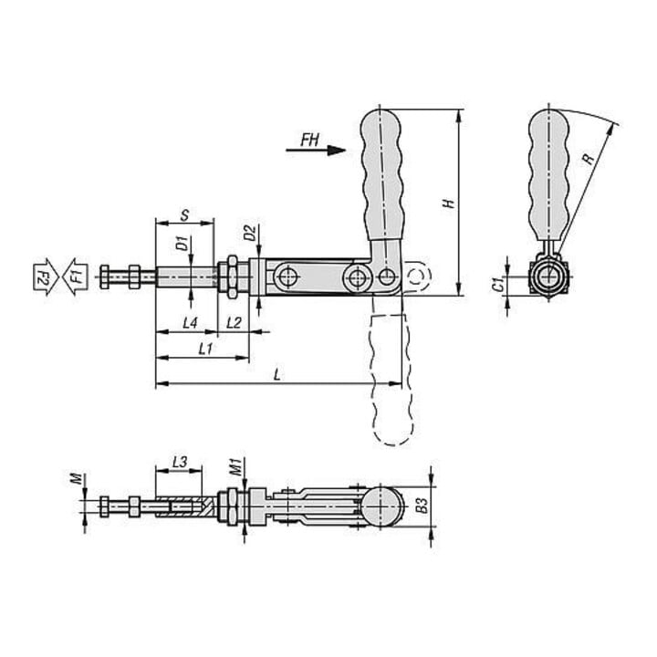 KIPP Tendeur à tige poussoir Standard acier plastique rouge F2=3500