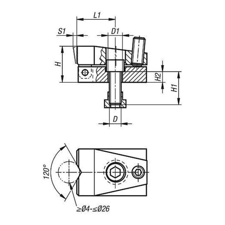 KIPP Tendeur à tirage inférieur B 52 x 32 acier brunie trempé BN 10