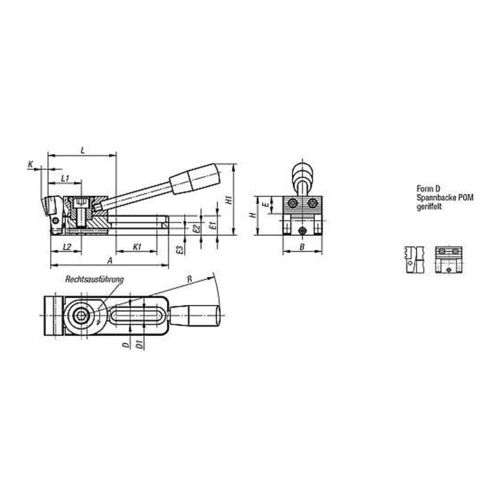 KIPP Tendeur à traction inférieure gauche 78 25 x 25 acier Forme D