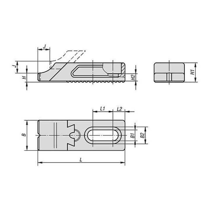 KIPP Tiefspanner verstellbar abgesetzt Form B geschliffen 137 x 40 x 14mm