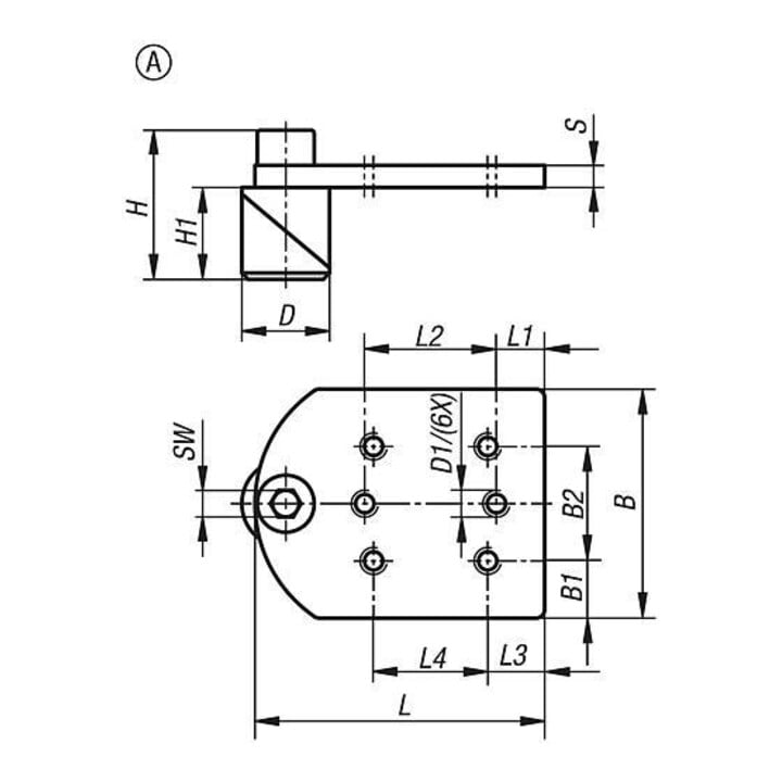 KIPP Tige de serrage avec plaque d'adaptation D=20 L=66 I=52 Acier inoxydable brut Forme A