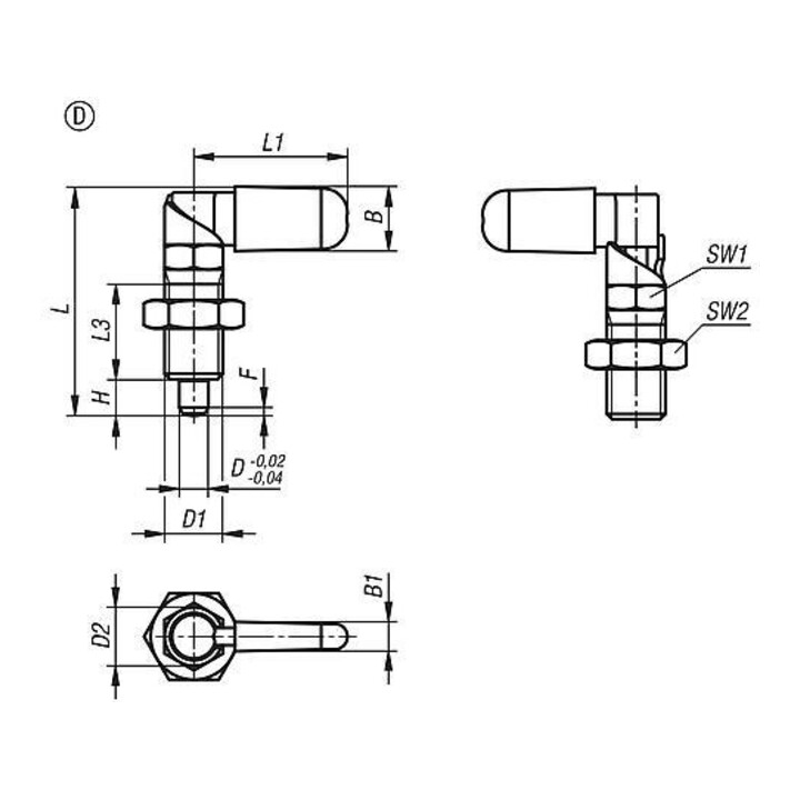 KIPP Verrou de blocage avec butée droite D=5 M10 Forme D M