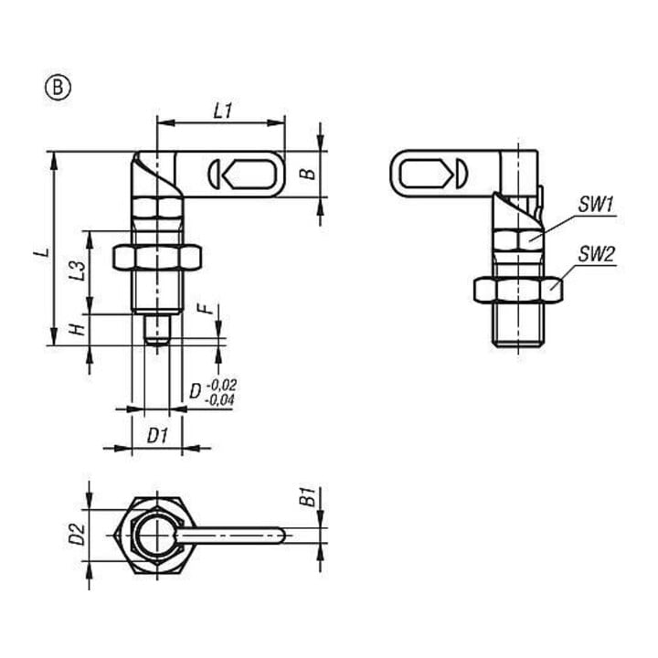 KIPP Verrou de blocage M10 D=4 droit Forme B avec écrou à douille filetée
