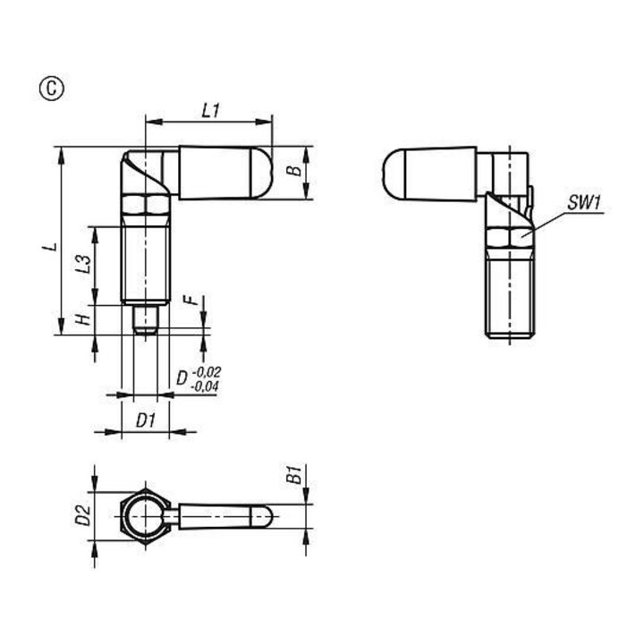KIPP Verrou de sécurité avec butée gauche D=5 M10 Forme C Manchon fileté Capuchon