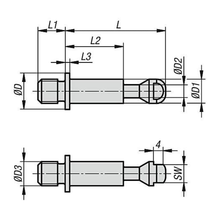 KIPP Vis de serrage pour tendeur pneumatique D3=M12 D=20 Acier traité brunie