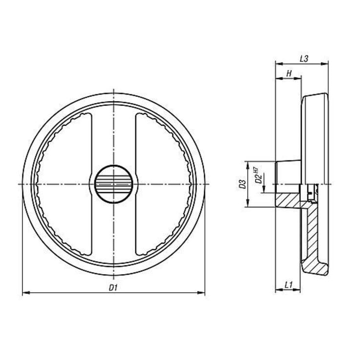 KIPP Volant à 2 rayons D1=160 Forme E Aluminium noir PU D2=16