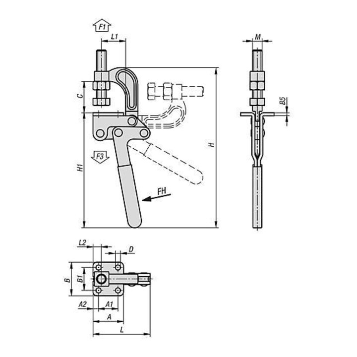 KIPP Zugspanner F1=3400 feste Andruckspindel 1/2-13x2,5 Stahl