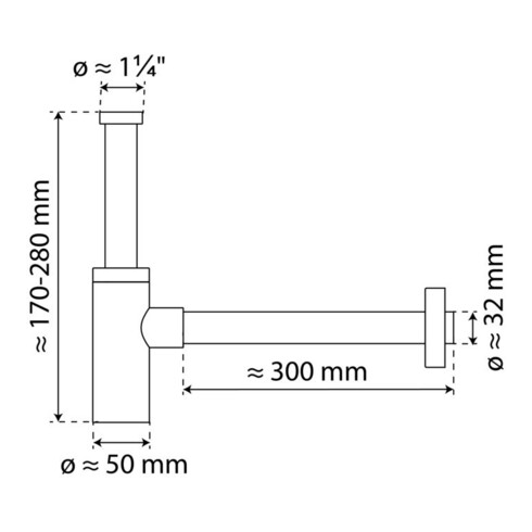 KIRCHHOFF DS-5WK Siphon bouteille, chrome, 1 1/4" x 32 mm