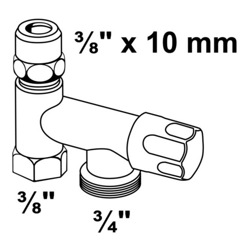 KIRCHHOFF GA-Vanne additionnelle, chrome, 3/8"F x 3/4"M x 3/8"M x 10 mmQ avec