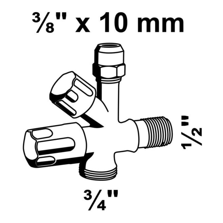 KIRCHHOFF Geräte-Eckventil, 1/2"AG , x 3/4"AG x 3/8"AG x 10 mmQ