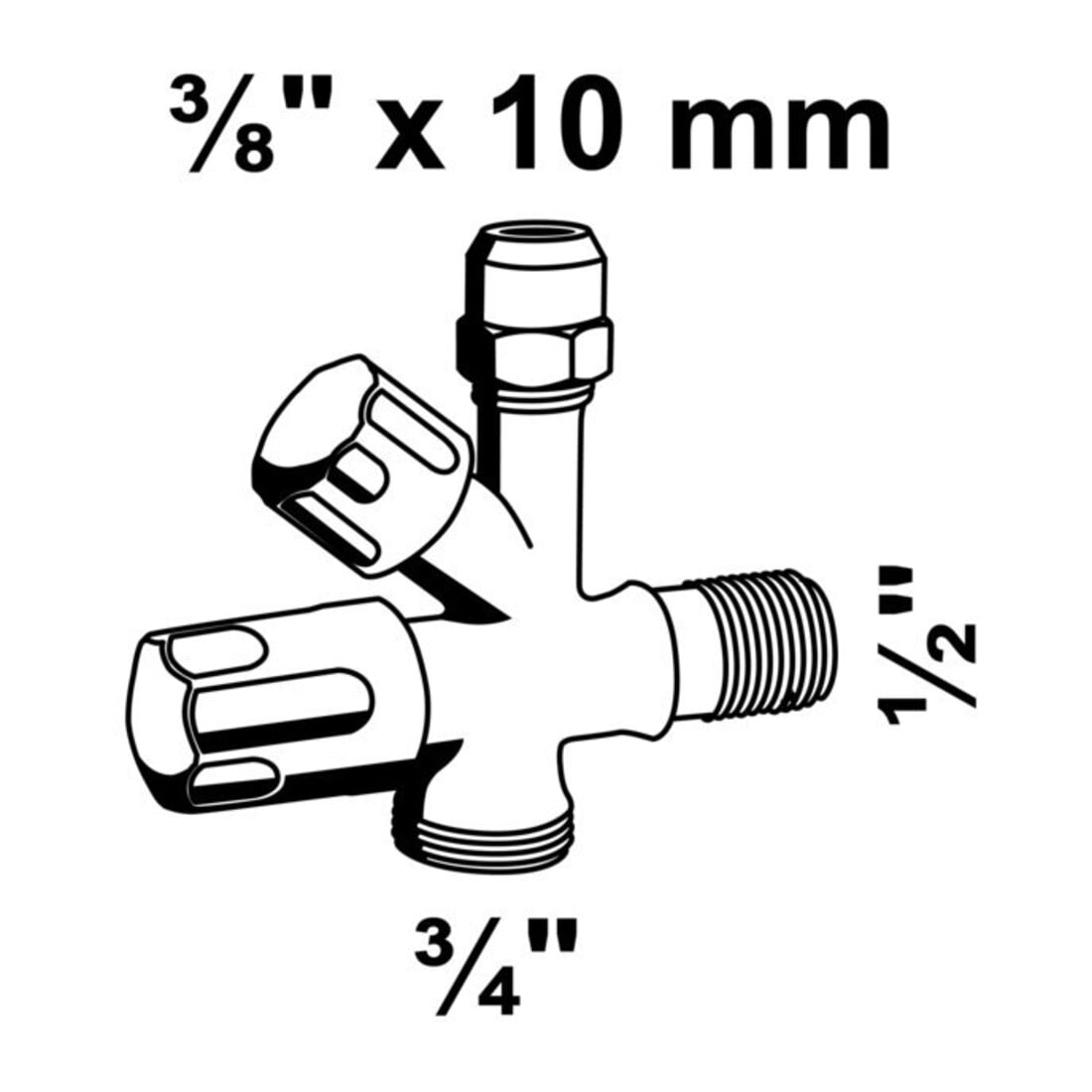 KIRCHHOFF Geräte-Eckventil, 1/2"AG , x 3/4"AG x 3/8"AG x 10 mmQ