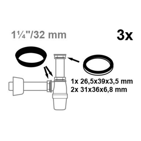 KIRCHHOFF Jeu de joints de siphon, pour lavabo 1 1/4" x 32 mm (3x)