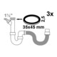 KIRCHHOFF Joint plat pour siphon en silicone, 35 x 45 x 2 mm pour 1 1/2" (3x)-3