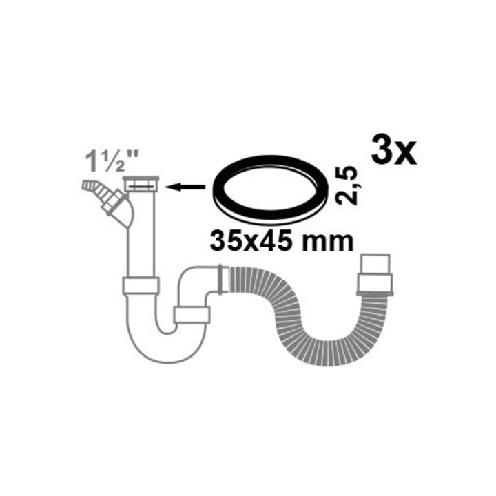KIRCHHOFF Joint plat pour siphon en silicone, 35 x 45 x 2 mm pour 1 1/2" (3x)