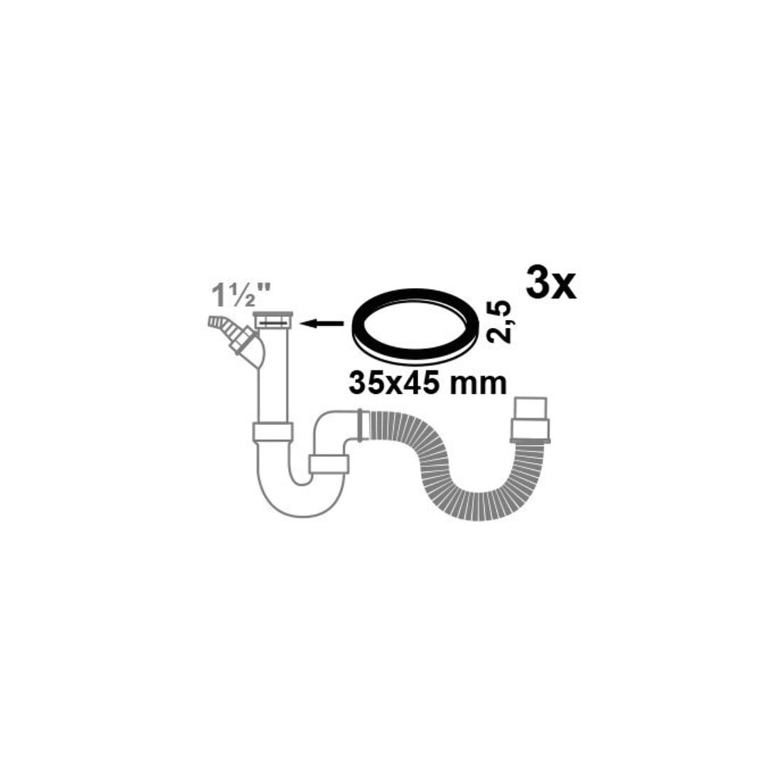 KIRCHHOFF Joint plat pour siphon en silicone, 35 x 45 x 2 mm pour 1 1/2" (3x)