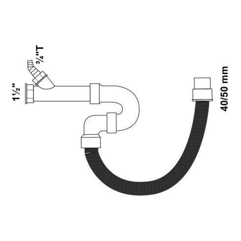KIRCHHOFF KS Siphon tubulaire flexible pour évier, blanc, 1 1/2"IG x DN 40/50 mm, avec 3/4