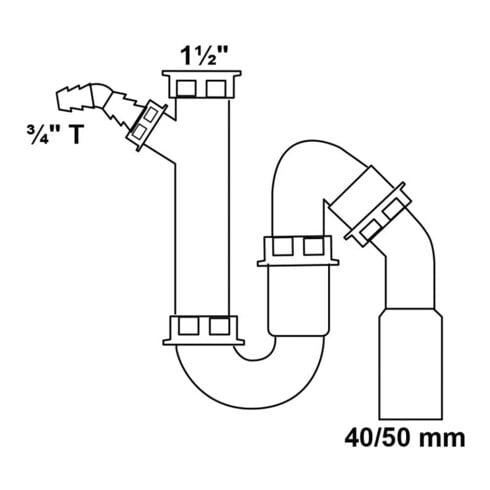 KIRCHHOFF KS Siphon tubulaire pour évier blanc, 1 1/2"IG x DN 40/50 mm, avec raccord appareil 3/4"