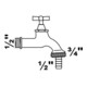KIRCHHOFF MS Auslaufventil Knebelgriff, Chrom, 1/2"AG x 3/4"AG x 1/2"T-3