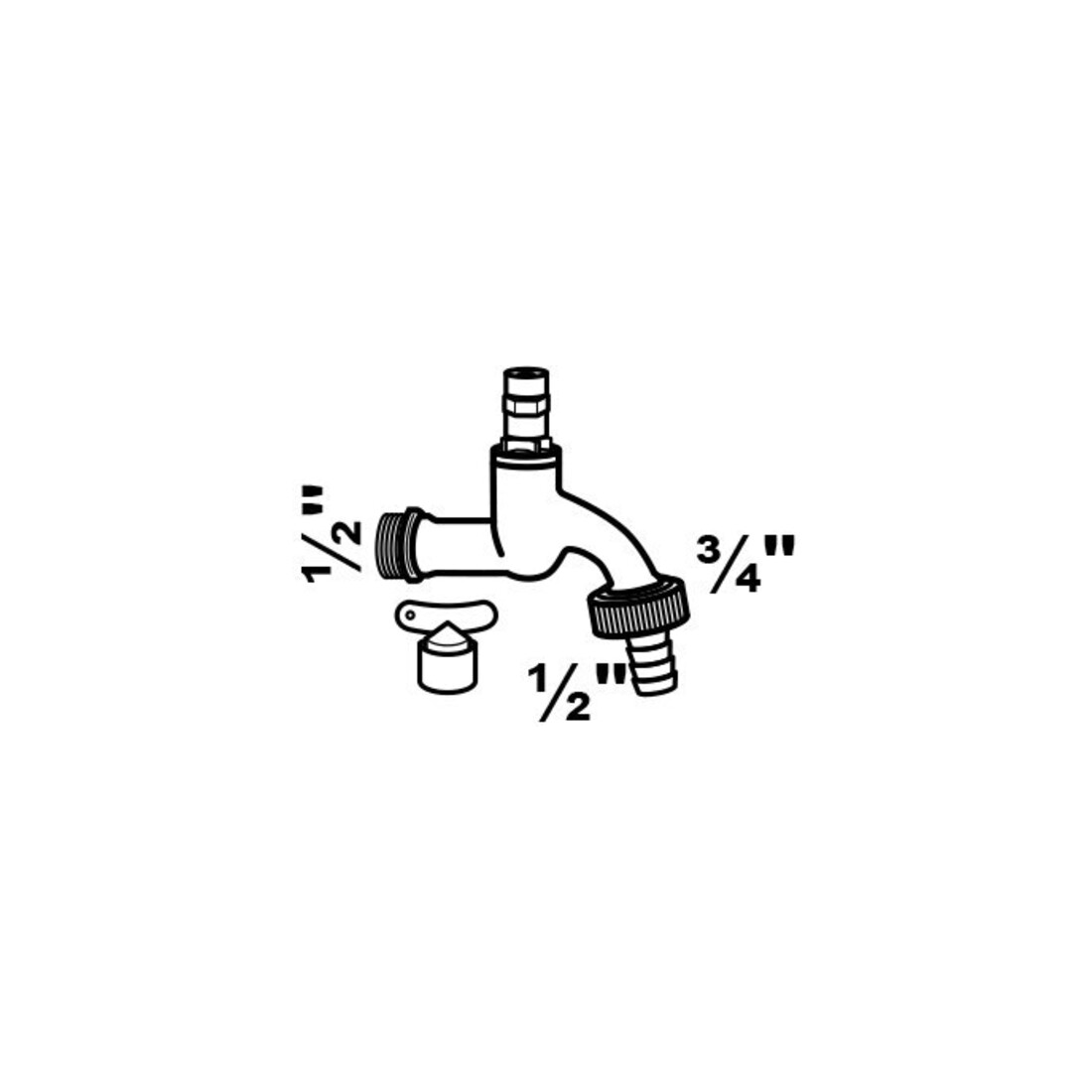 KIRCHHOFF MS Robinet de sortie clé, chrome, 1/2"AG x 3/4"AG x 1/2"T