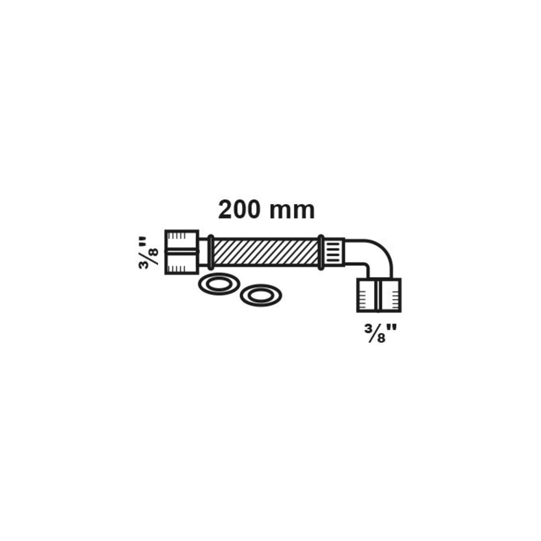 KIRCHHOFF Raccord réservoir chasse d'eau flexible 3/8"IG x 200 mm x 3/8"IG, angle 90° unilatéral