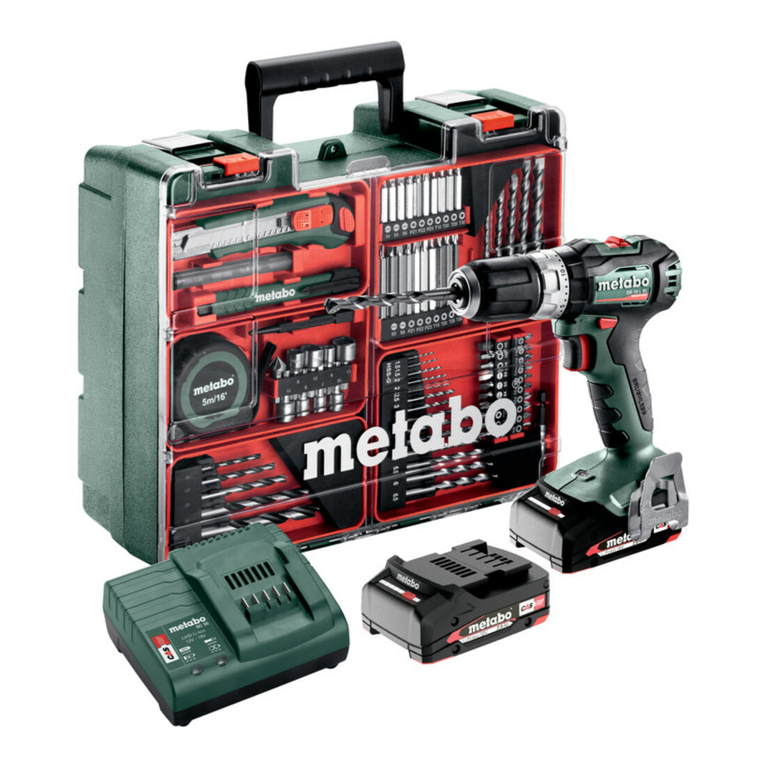Kit atelier mobile perceuse-visseuse à percussion sans fil Metabo SB 18 L BL ; metaBOX 145 ; 18V 2x2Ah Li-Power + SC 30