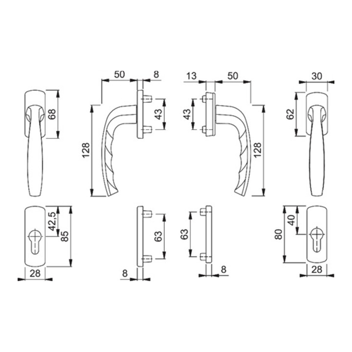 Kit balcon Hoppe NY 0810/961N/U10/... Alu.F9016 63-73mm 4-KT.7mm
