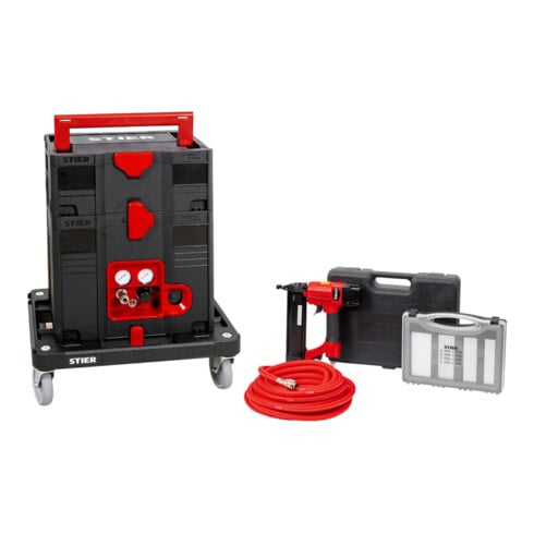 Kit compresseur-Systainer® STIER avec Systainer II T-Loc, planche à roulettes + cloueuse pneumatique, 6 pièces