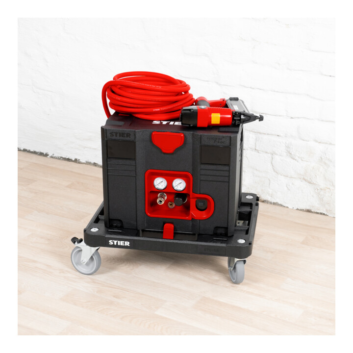 Kit compresseur-Systainer® STIER avec Systainer II T-Loc, planche à roulettes + cloueuse pneumatique, 6 pièces