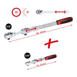Kit de cliquets réversibles télescopiques 1/4" + 1/2" KS Tools 2 pcs