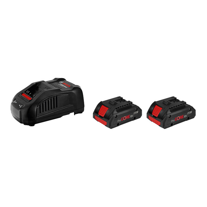 Kit de démarrage de batterie Bosch : 2 x ProCORE 18 Volt, 4.0 Ah et GAL 1880 CV