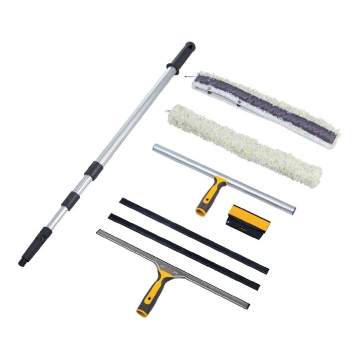 Kit de nettoyage p. fenêtres 8 pcs. l. 450 mm avec nettoyeur-mouilleur à manche
