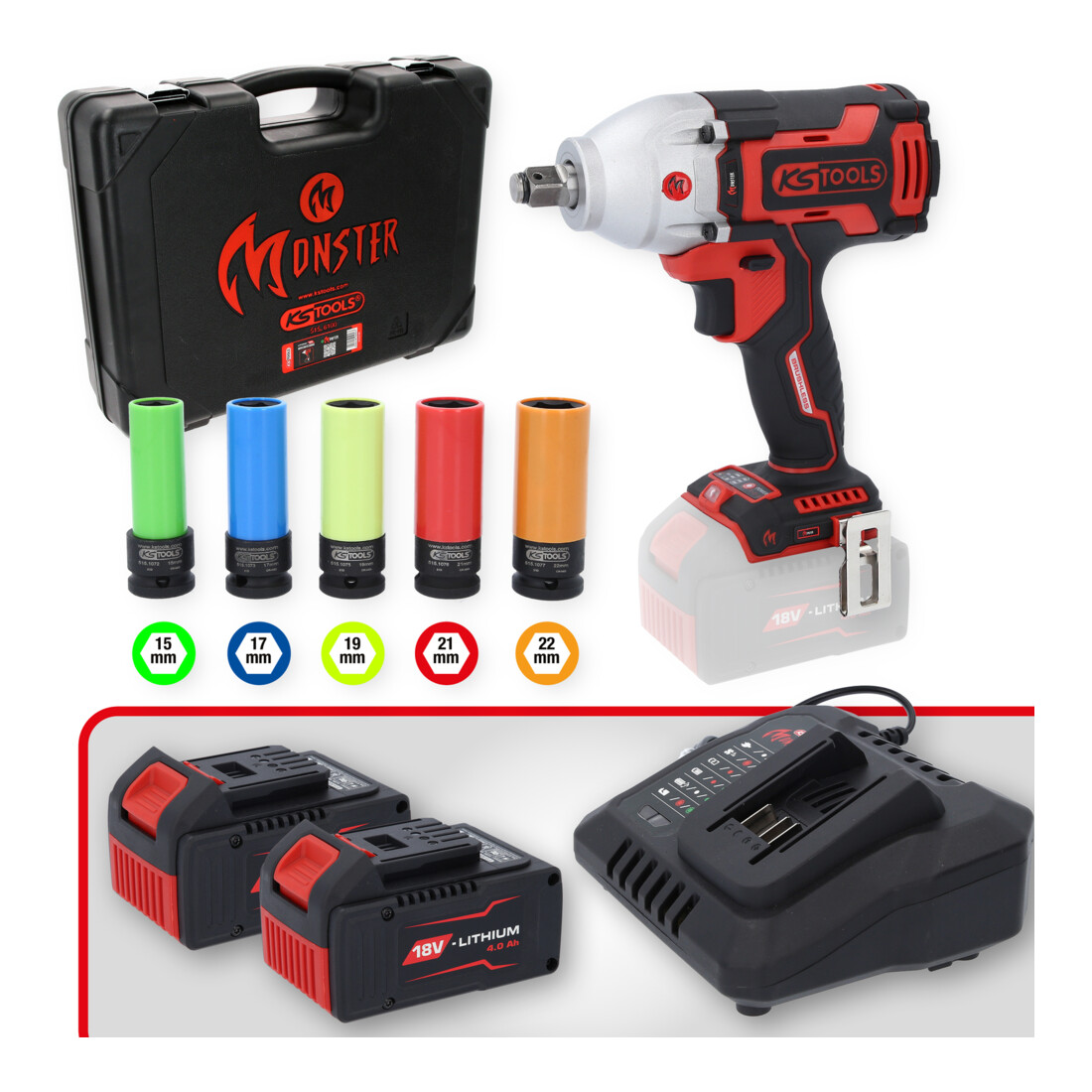 Kit de perceuse-visseuse à percussion sans fil et sans balais KS Tools eMONSTER 9 pcs