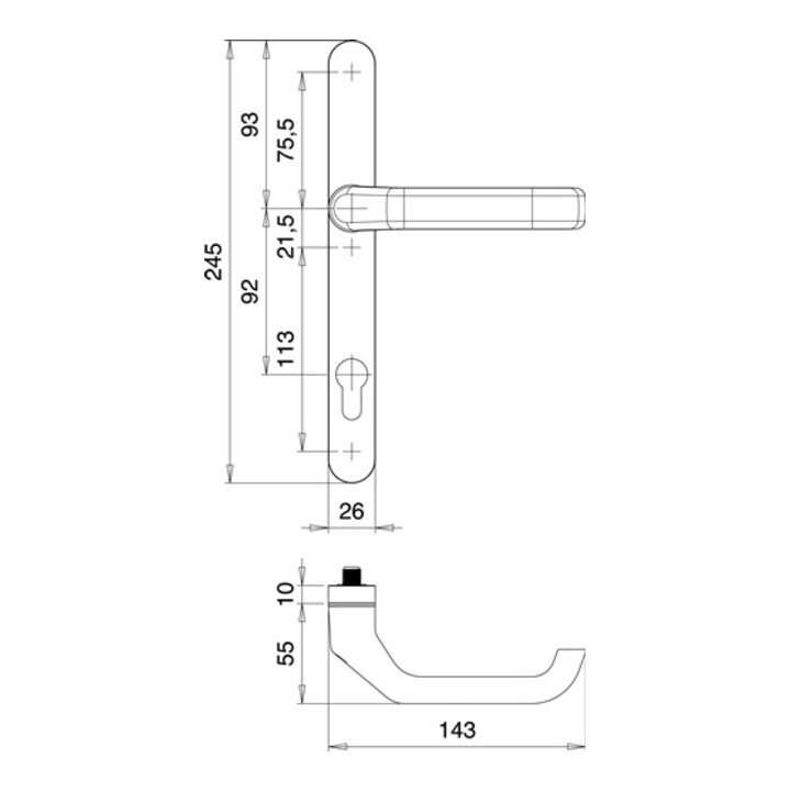 Kit de porte profilée Atlas 1200/0026 Alu.F1 PZ f.TS 68-73mm