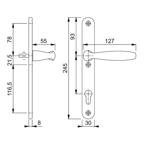Kit de porte profilée Hoppe New York F9016 1810/3346SN,8/92PZ