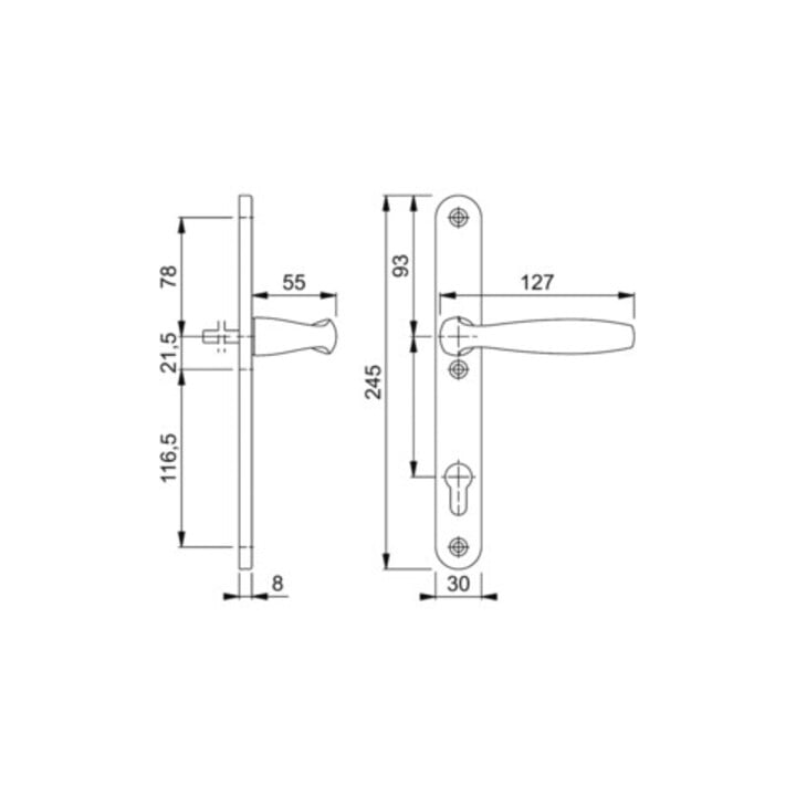 Kit de porte profilée Hoppe New York F9016 1810/3346SN,8/92PZ
