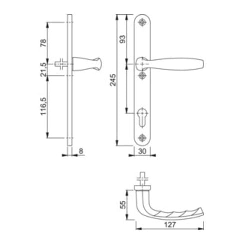 Kit de porte profilée Hoppe New York F9016 1810/3346SN,8/92PZ