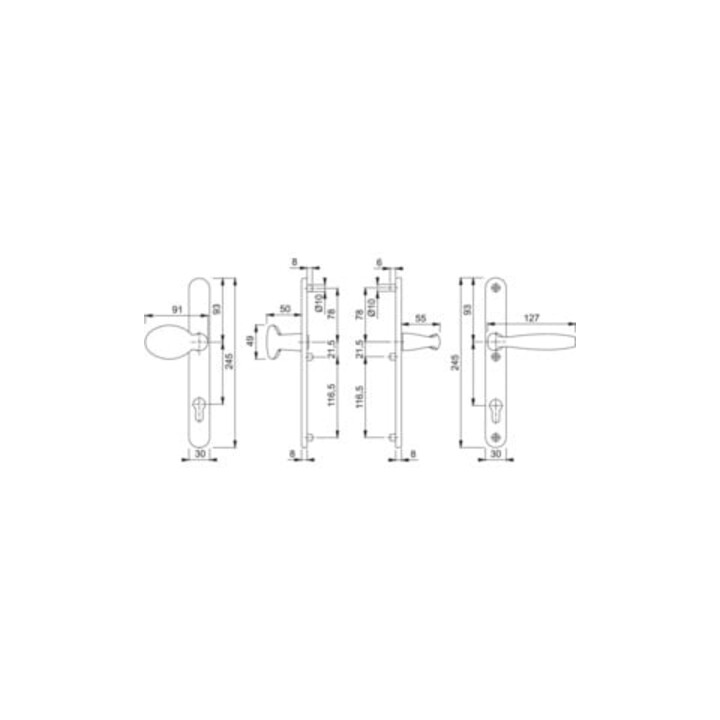 Kit de porte profilée Hoppe NY 76G/3346/1810 Alu.F9016 PZ f.TS 67-72mm