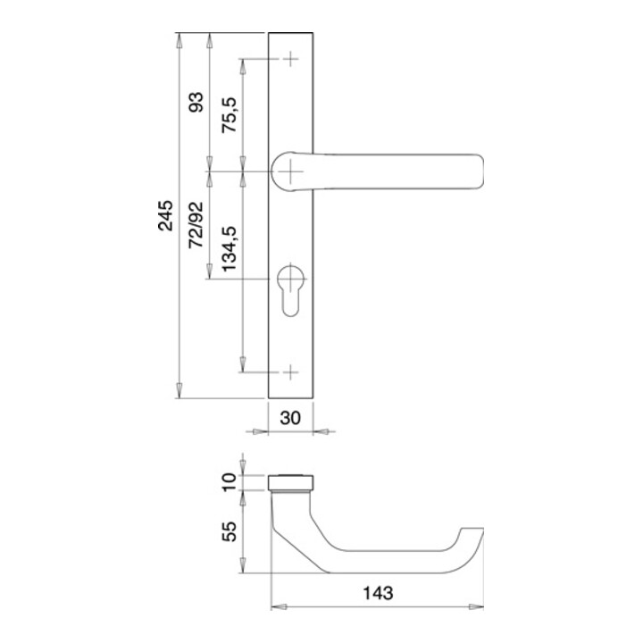 Kit de porte profilée PAN 1200/9203 Alu.F1 PZ f.TS 68-75mm